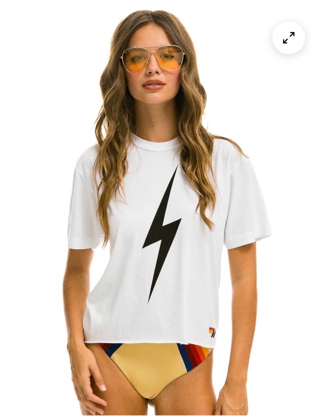 Aviator Nation White Tee with Black Bolt and Blue Logo